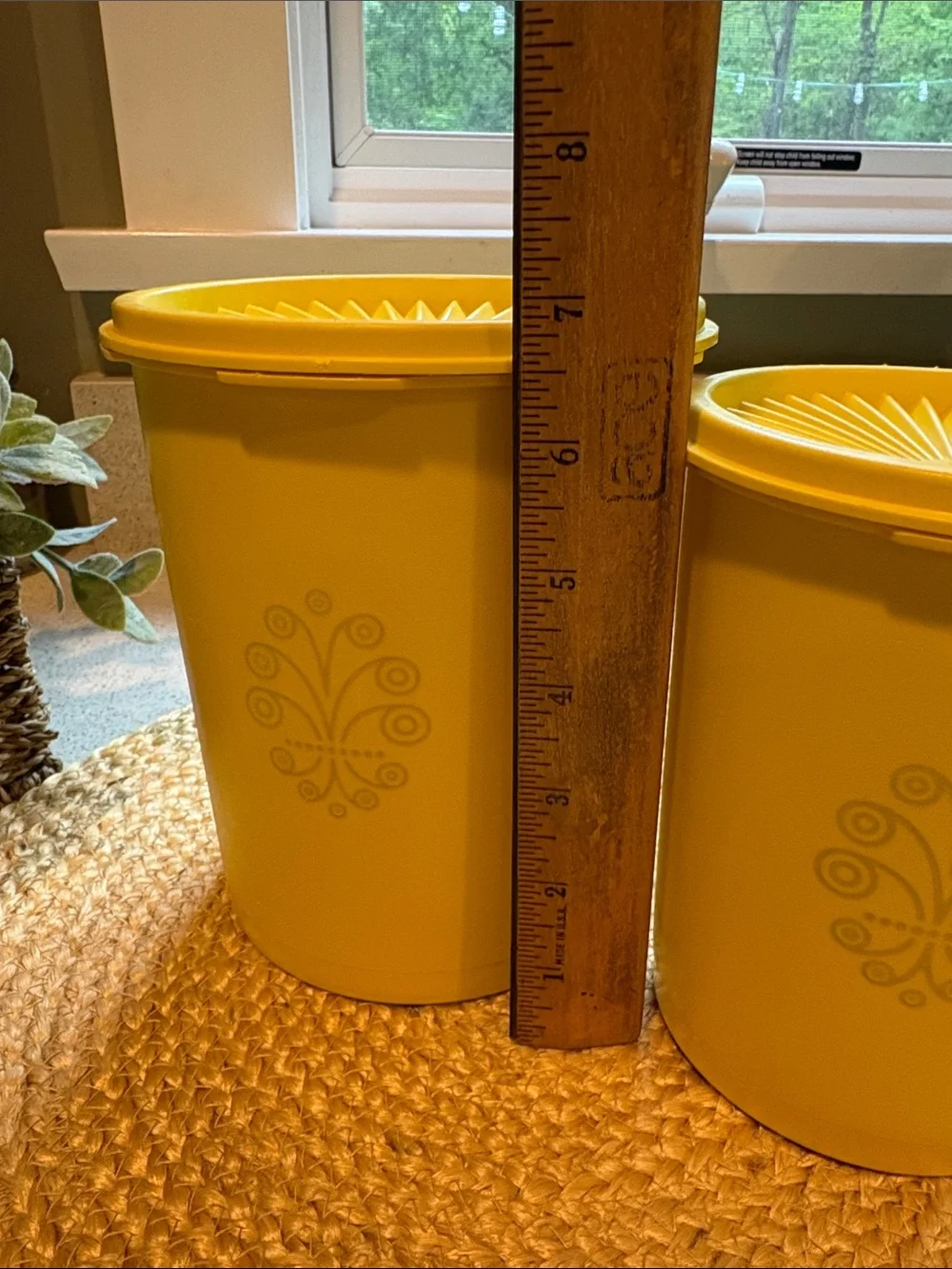 (2) Vintage Tupperware Yellow Servalier Canisters (809 and 811)